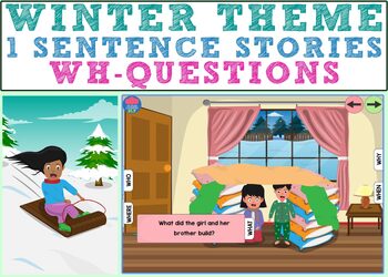 Preview of Winter Theme 1 Sentence Stories and Wh- Questions Boom Cards