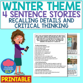 Preview of Winter Theme : 4 Sentence Stories (Recalling Details and Critical Think - Vol. 1