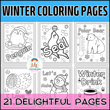 Preview of Winter Theme Coloring Sheets Activities | Fruits & Polar Animals Pages