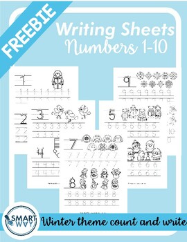 Winter Theme Count Trace & write numbers worksheets by Smart Way