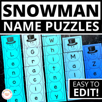 Preview of Easy January Winter Snowman Name Craft - Winter Editable Name Puzzles Activities