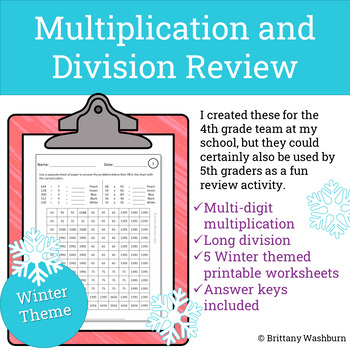 Preview of Winter Multiplication and Division Review Mystery Pictures