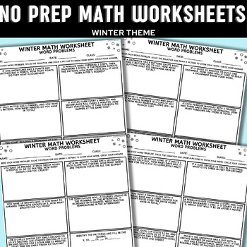 Preview of Winter | No Prep Math Word Problem Worksheets + Key | 2nd - 3rd Grade Math