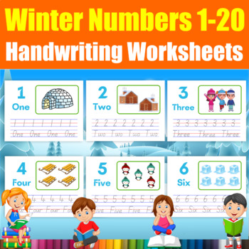 Winter Theme Numbers Handwriting Worksheets 1-20 to Trace & Count Numbers