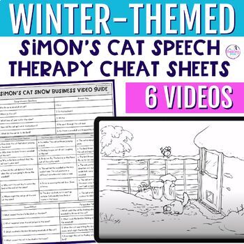 Preview of Winter-Theme Simon's Cat Speech Therapy Cheat Sheets for Articulation & Language