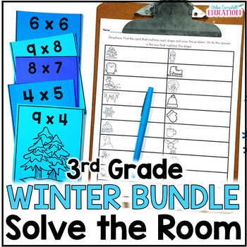 Preview of Winter Math - Solve the Room 3rd Grade Bundle - 3rd Grade Math Test Prep