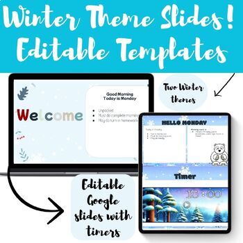 Preview of Winter Theme Templates Daily Google Slides With Timers