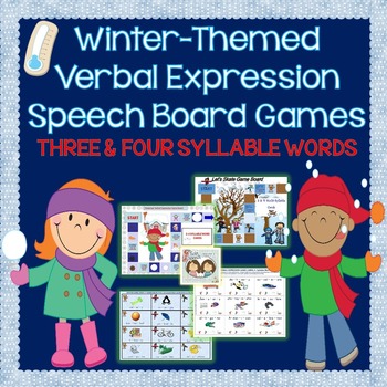 Preview of Winter-Themed 3 & 4-Syllable Word Reading or Verbal Expression Game Boards