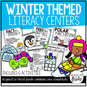 Preview of Winter Themed 3rd Grade Literacy Centers! | Conjunctions, Dialogue, + More!