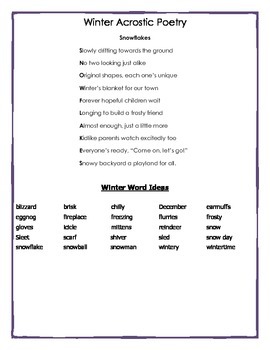 Acrostic Poem Example Worksheets Teaching Resources Tpt