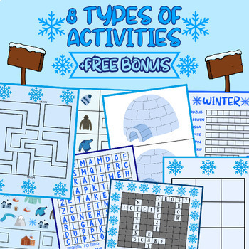 Preview of Winter Themed Activities/Winter Themed Wordsearch, Mazes, Scramble words...