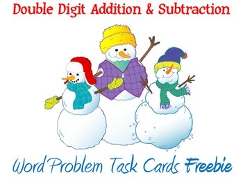 Preview of Winter Themed Addition and Subtraction Word Problems Task Cards Freebie