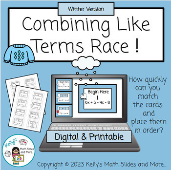 Preview of Winter-Themed Algebra - Combining Like Terms Race/Math Game-Digital & Printable