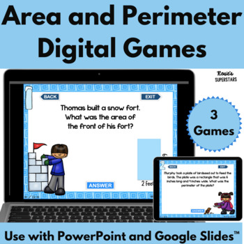 Preview of Winter Themed Area and Perimeter Word Problems Digital Games