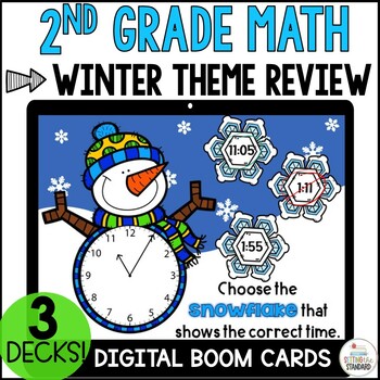 Preview of Winter Math Boom Cards | Even and Odd | Telling Time | Comparing Numbers