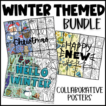 Preview of Winter Themed Collaborative Coloring Oversized Poster BUNDLE