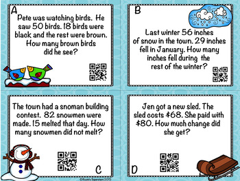 Winter Themed Double Digit Subtraction With Regrouping Task Cards with ...