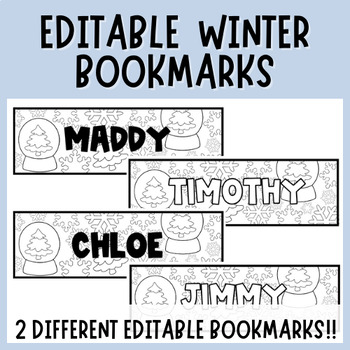 Preview of Winter Themed Editable Student Bookmarks | Reading | Coloring | Holiday