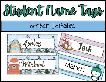 Preview of Winter Themed Editable Student Nametags - December, January, February