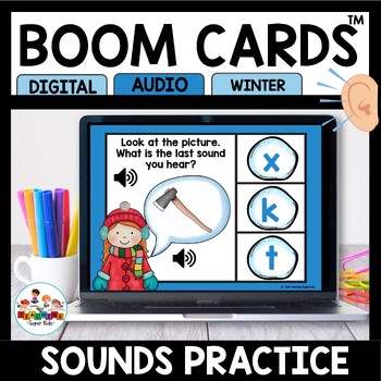 Preview of Winter Themed Ending and Beginning Sounds Boom Cards Digital Activities