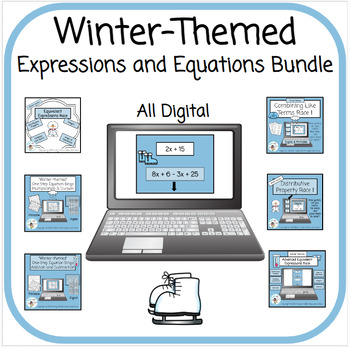 Preview of Winter-Themed Expressions and Equations Bundle - 6 Digital Math Games
