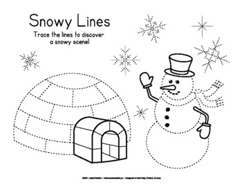Preview of Winter Themed Follow the Lines with Igloo Snowman Snowflakes and Mittens