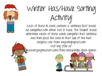 Preview of Winter-Themed Has/Have Sorting Activity