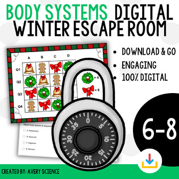 Preview of Winter Themed Human Body Systems Digital Escape Room for Christmas
