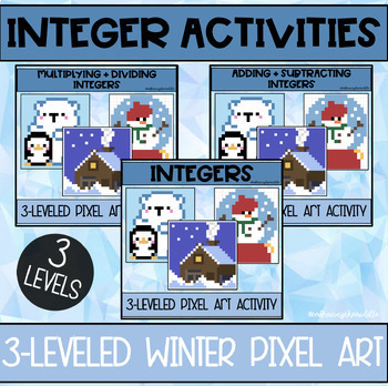 Preview of Winter Themed Integers Pixel Art BUNDLE for Middle School Math | Excel