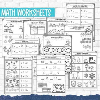 Winter Themed Kindergarten No-Prep ELA and Math Worksheets and Digital ...