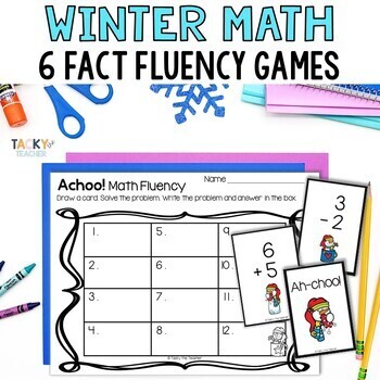 Preview of Winter Themed Math Games - Facts to 20 Flashcards - Fluency - 1st Grade