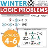 Winter-Themed Math Logic Problems, Puzzles for Addition & 