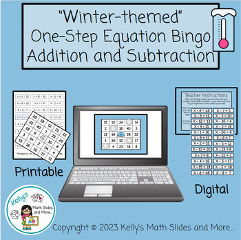 Preview of Winter-Themed Math - One-Step Equation Bingo -Add & Subtract-Digital & Printable