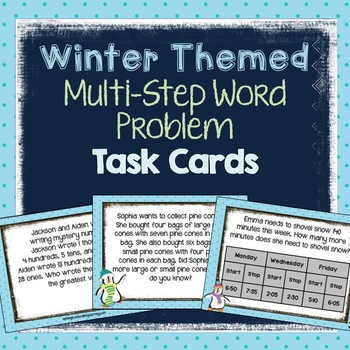 Preview of Winter Themed Multi-Step Word Problem Task Cards