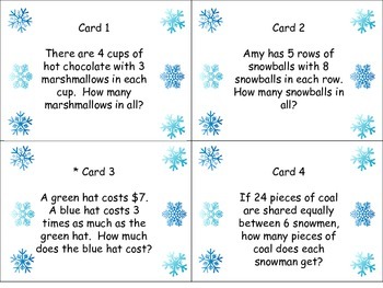 Winter Themed Multiplication and Division Word Problem Task Cards FREE ...