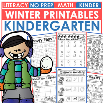 Preview of Winter No Prep Printables Kindergarten | BUNDLE Literacy & Math