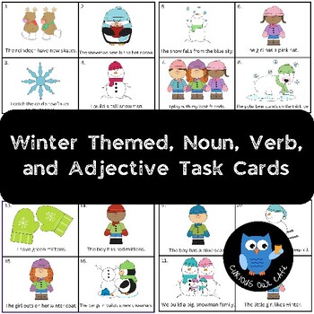 Preview of Winter Themed | Noun, Verb, and Adjective Task Cards | Four Activities In One