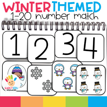 Preview of Winter Themed Number to Quantity Matching Number Cards 1-20