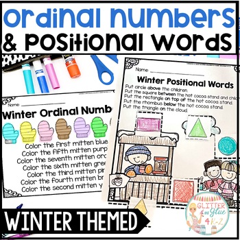 Preview of Winter Themed Ordinal Numbers & Positional Words - No Prep Worksheets