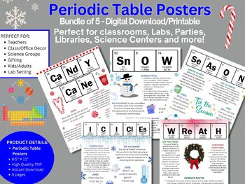 Preview of Winter-Themed Periodic Table Posters, Classroom Display, Lab Art, Teacher Gift