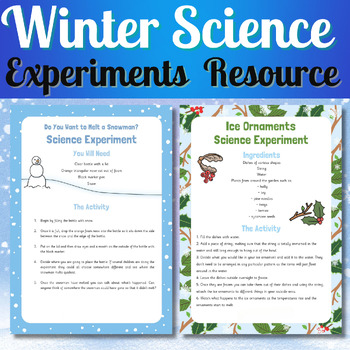 Preview of Winter Themed Science Experiments Resource Pack : Snow,Frozen,Ice,Snowman...
