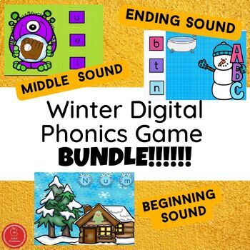 Preview of Winter Themed Segmenting Sounds Phonics Skills Digital Resource Game BUNDLE!!!