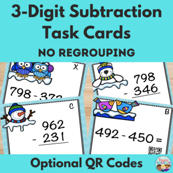 Preview of 3 Digit Subtraction No Regrouping Task Cards with QR Codes