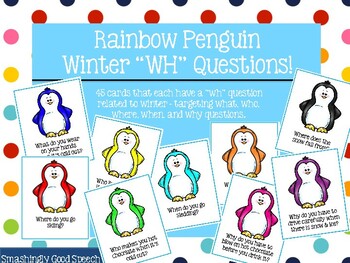 Preview of Rainbow Penguin Winter "Wh" Question Flash Cards