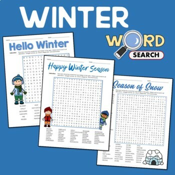 Preview of Winter Themed Word Search Puzzles January Activity 2nd 3rd 4th Grade Worksheets