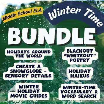 Preview of Winter Time Middle School ELA Classroom Holiday Season Activities Lessons BUNDLE