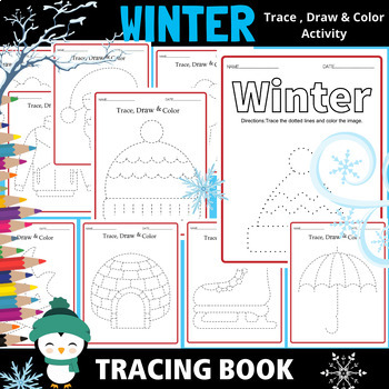 Preview of Winter Tracing & Coloring Pages | Pencil Control, Handwriting Practice Activity