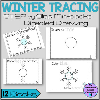 Preview of Winter Tracing Directed Drawing Printable Mini-Books Special Education, OT