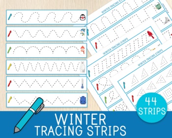 Preview of Winter Tracing Strips, Literacy Centers, Pre-Writing Practice, Fine Motor Skills