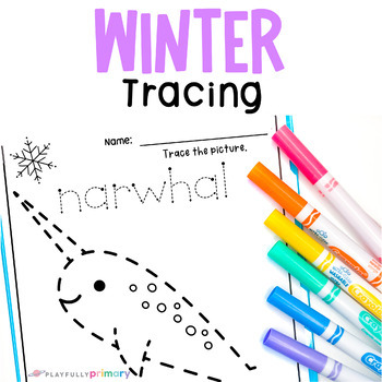 Preview of Winter Picture Tracing Worksheets, Winter Fine Motor Writing Skills